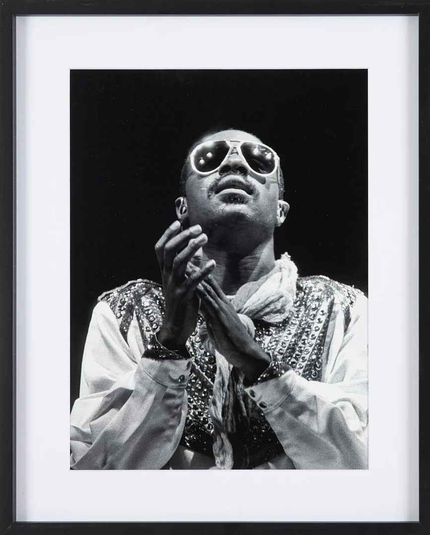 ROLF ADLERCREUTZ. Stevie Wonder, Södertälje 1984, fotografi, pigmentbläck på bomullspapper, à tergo signerad, numrerad nr 2/20. — Photography — Stockholms Auktionsverk Sickla