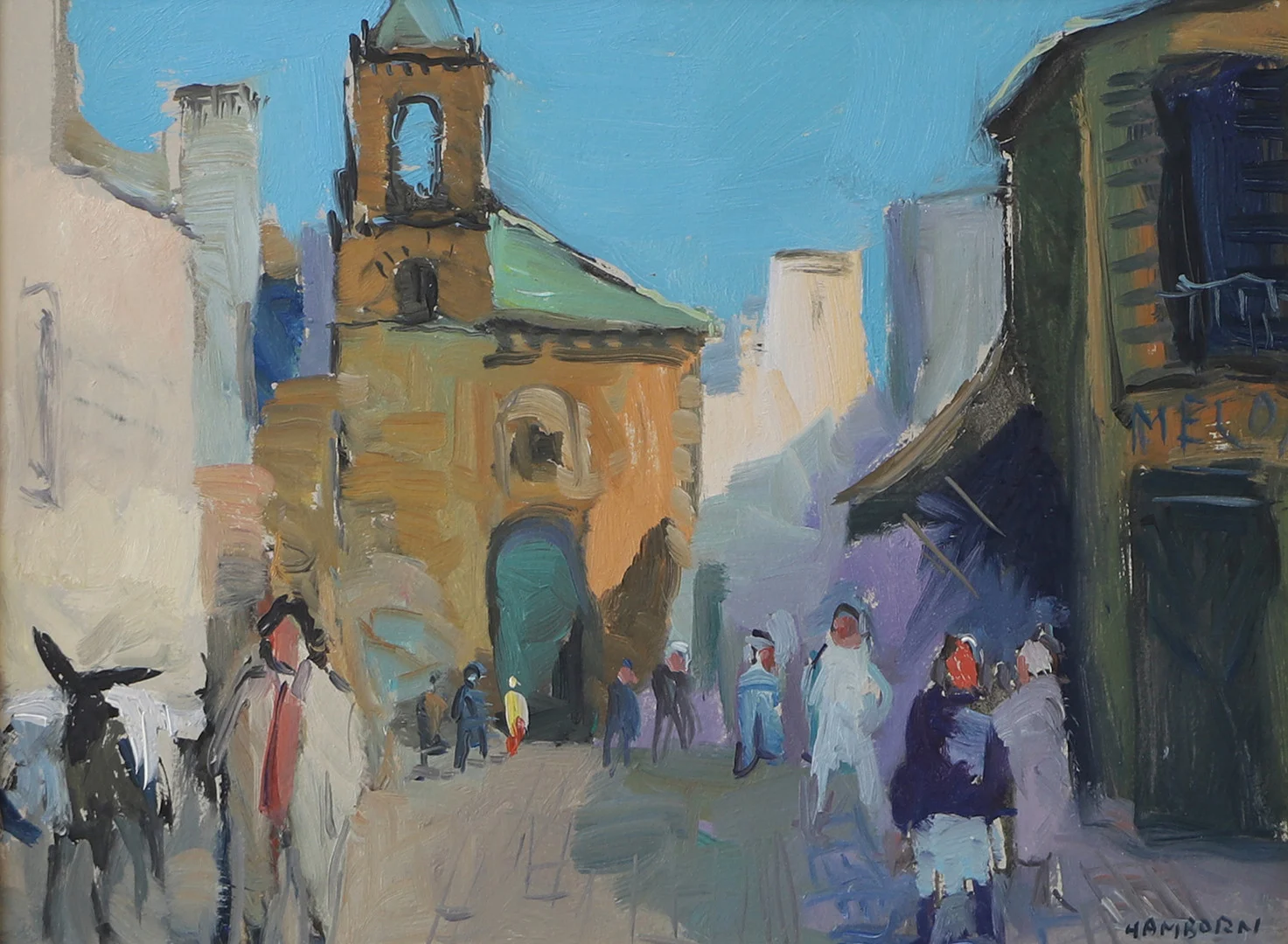 AXEL HAMBORN. Torgmotiv, olja på pannå, signerad Hamborn. — Paintings — Helsingborgs Auktionskammare