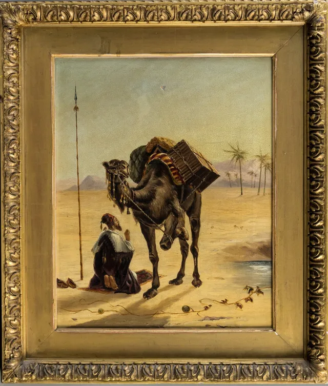 Ubekendt kunstner, ørkenmotiv med Beduin, olie på lærred ca.1880