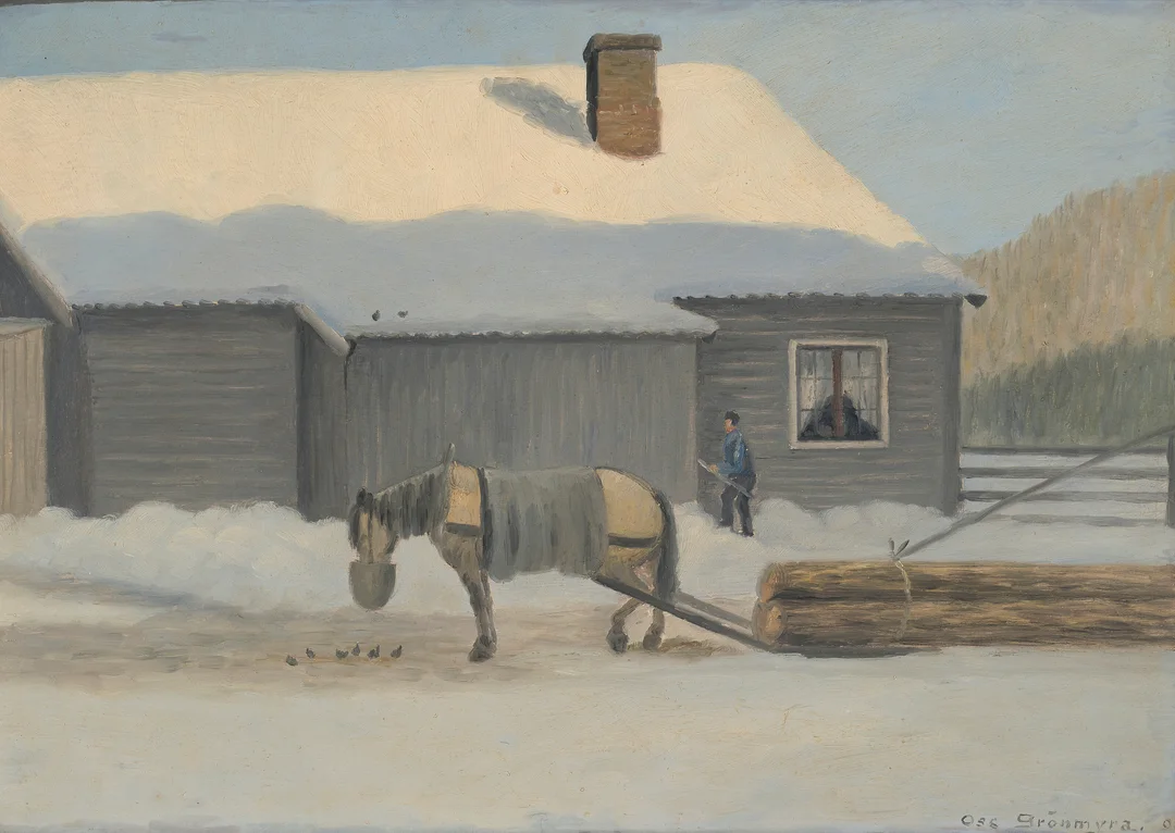 Grønmyra, Oscar — Hest med tømmer, 1905 — Kunst/Maleri — Blomqvist