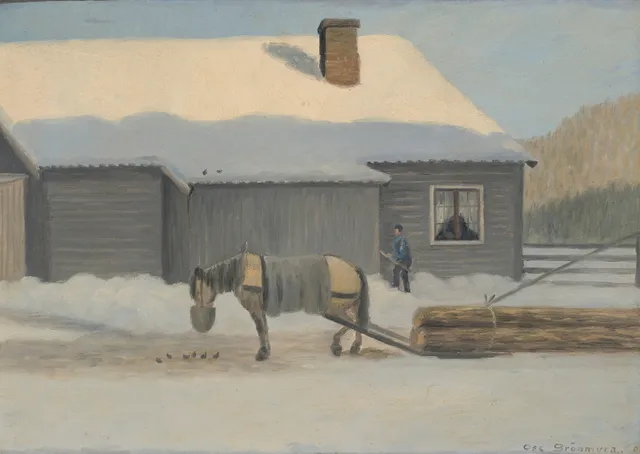 Grønmyra, Oscar — Hest med tømmer, 1905