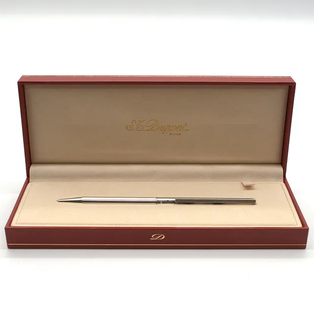 ST DUPONT PARIS, VERSILBERTER KUGELSCHREIBER IM ORIGINAL ETUI UM CA. 1980.