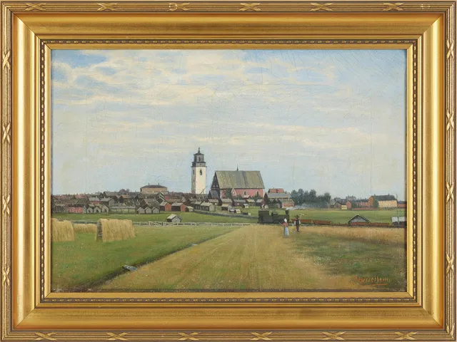 OTTO HESSELBOM. olja på duk, Luleå Gammelstad, signerad.