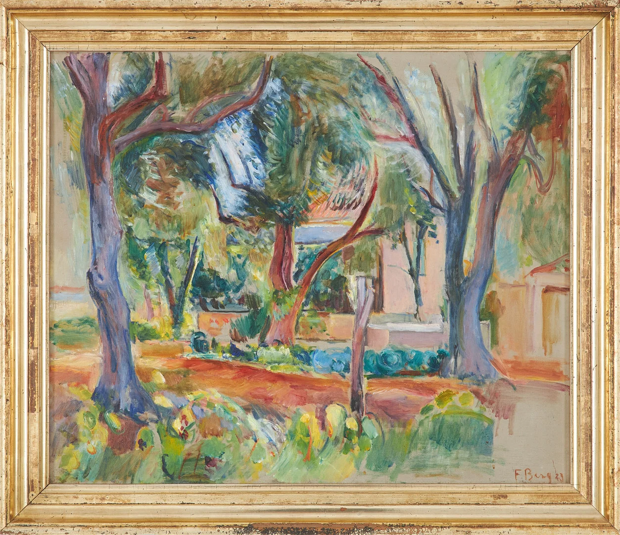 FOLKE WILHELMSSON BERG (1896-1974). Parkmotiv, olja på duk, signerad och daterad 23. — Paintings — Stockholms Auktionsverk Sickla