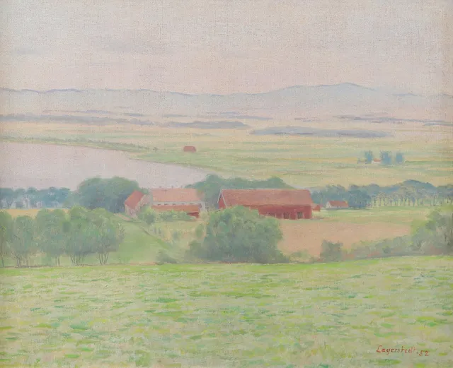 GEORG LAGERSTEDT. Landskap med gård, olja på duk, signerad Lagerstedt.