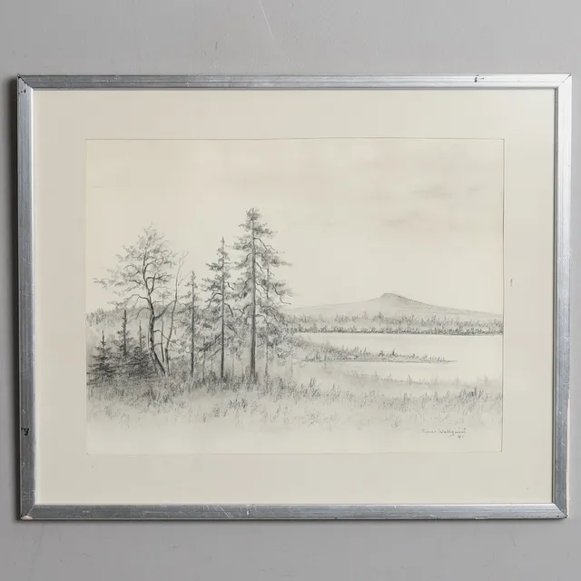 EINAR WALLQUIST. Teckning, "Landksapsvy", signerad och daterad 81.
