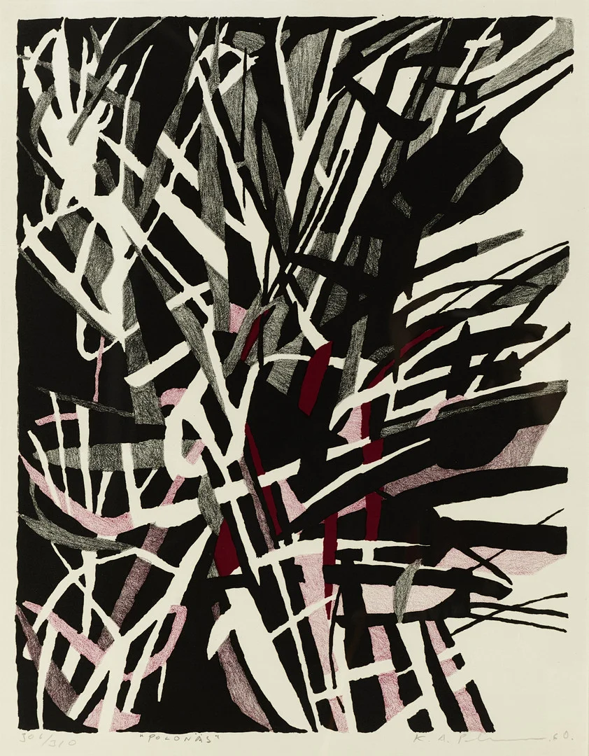KARL AXEL PEHRSON (1921-2005). "Polonäs", signerad och daterad KA Pehrson -60, numrerad, 306/310, färglitografi. — Engravings & Prints — Crafoord Auktioner Stockholm