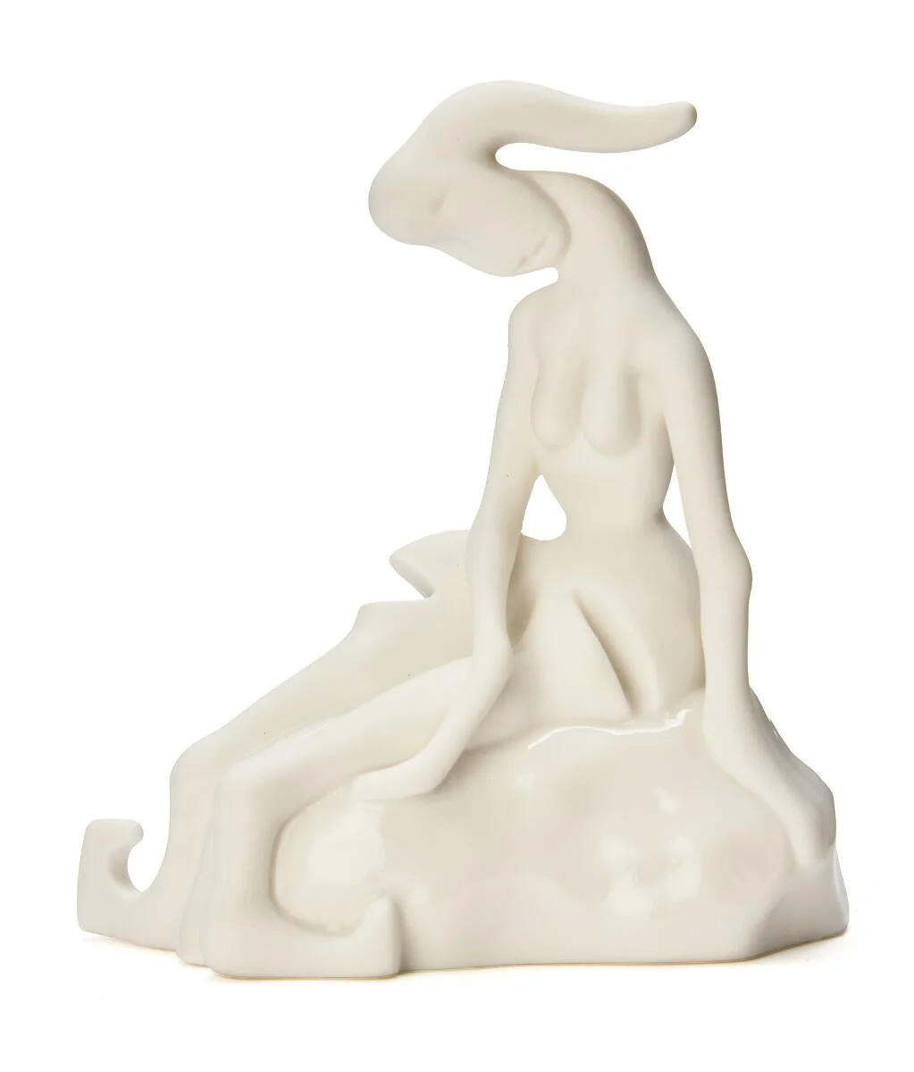 “The Genetically Altered Little Mermaid”, 2007. Signed and dated. Partially glazed porcelain. H. 29 cm. Original box. — Modern Sculptures/Modern art — Bruun Rasmussen