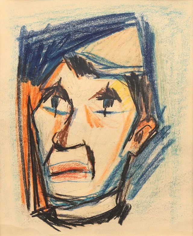 IVAN JORDELL. Ansikte, krita, osignerad.