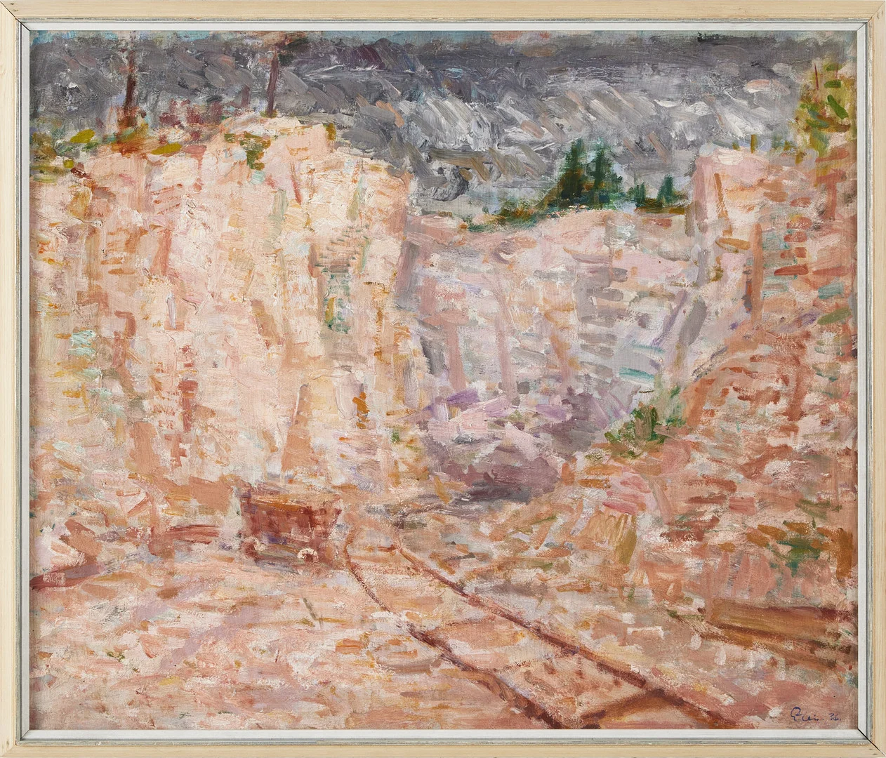 INGVAR ELÉN (1915-1973) Landskap med stenbrott, oljemålning på duk, signerad och daterad Elén 36. — Paintings — Stockholms Auktionsverk Magasin 5