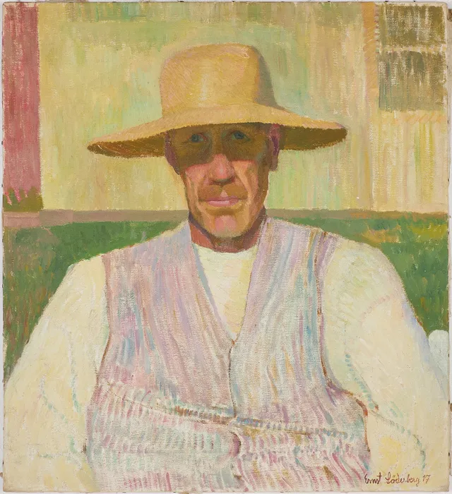 ERNST SÖDERBERG (1889-1967). Man i halmhatt, olja på duk, signerad och daterad 1917.