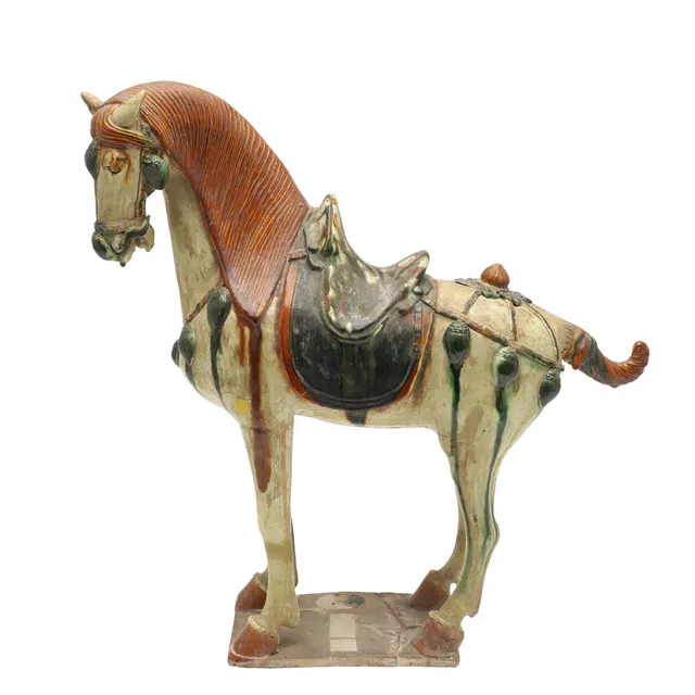 LARGE CHINESE SANCAI GLAZED POTTERY HORSE.