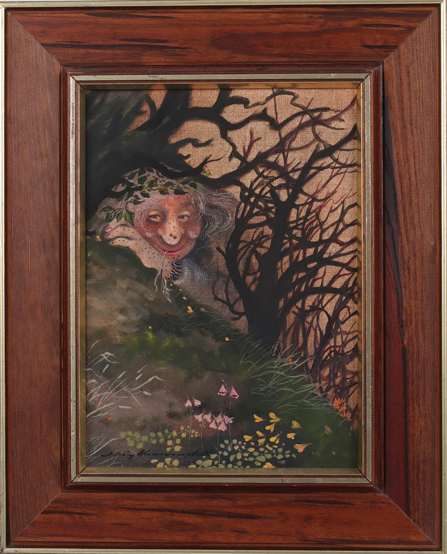 SOLVEIG HAMMARSTEDT. Troll i landskap, olja på duk, signerad. — Paintings — Stadsauktion Sundsvall