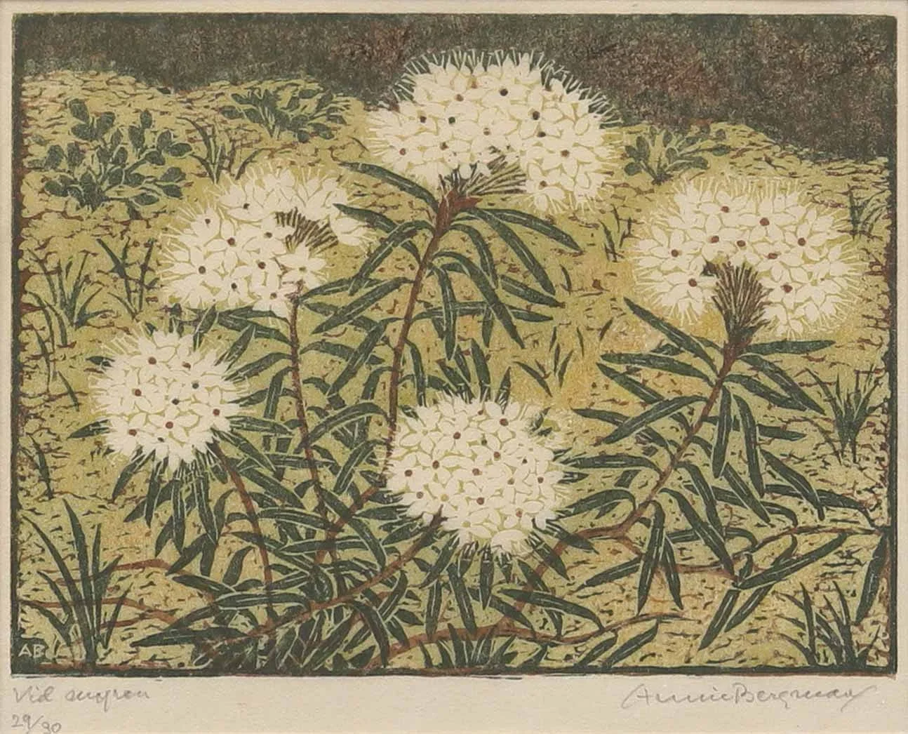 ANNIE BERGMAN (1889-1987). Skvattram, träsnitt, signerat och numrerat. — Engravings & Prints — Garpenhus Auktioner