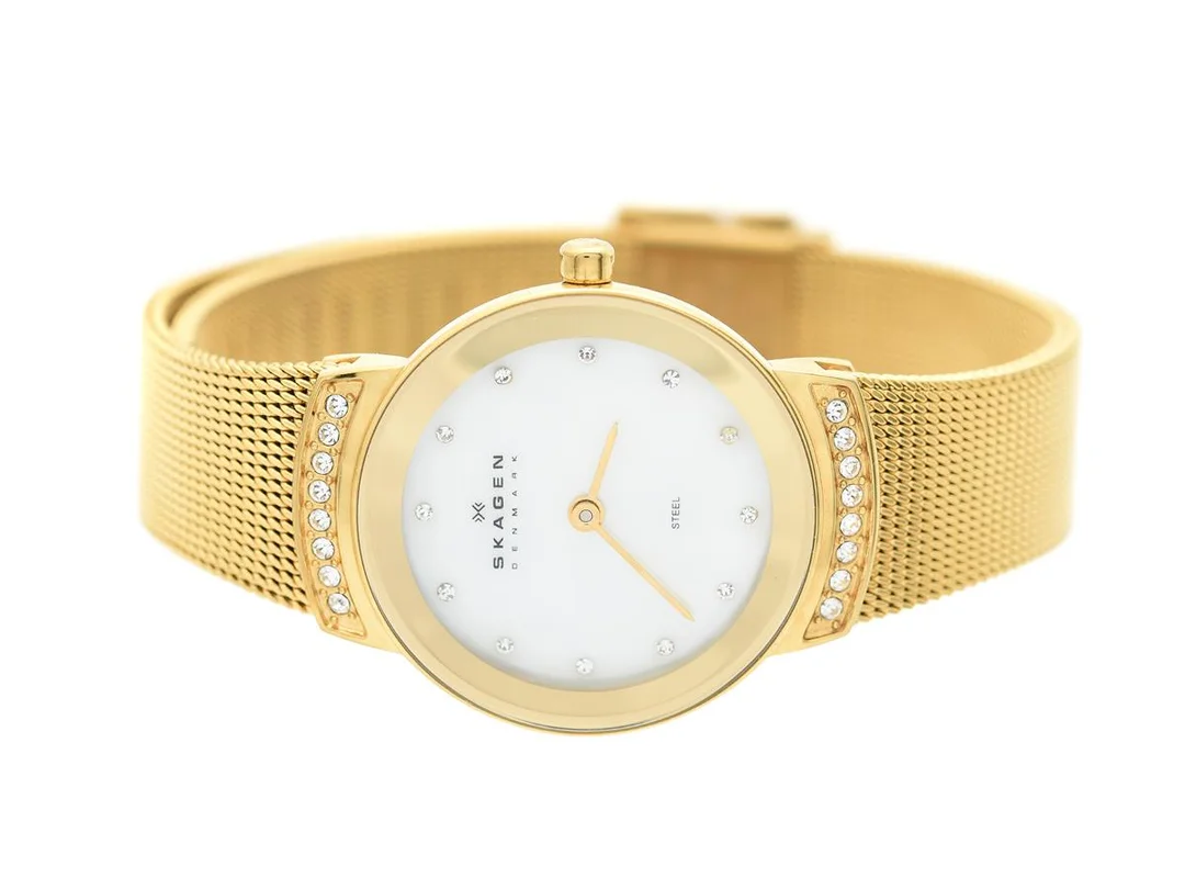 Skagen Denmark, damur, stål, 26mm, quartz, mineralglas, integrerad stållänk med strass, Refnr: 812SGG, Serienr: 2471304 — Klockor/Skagen — Kaplans