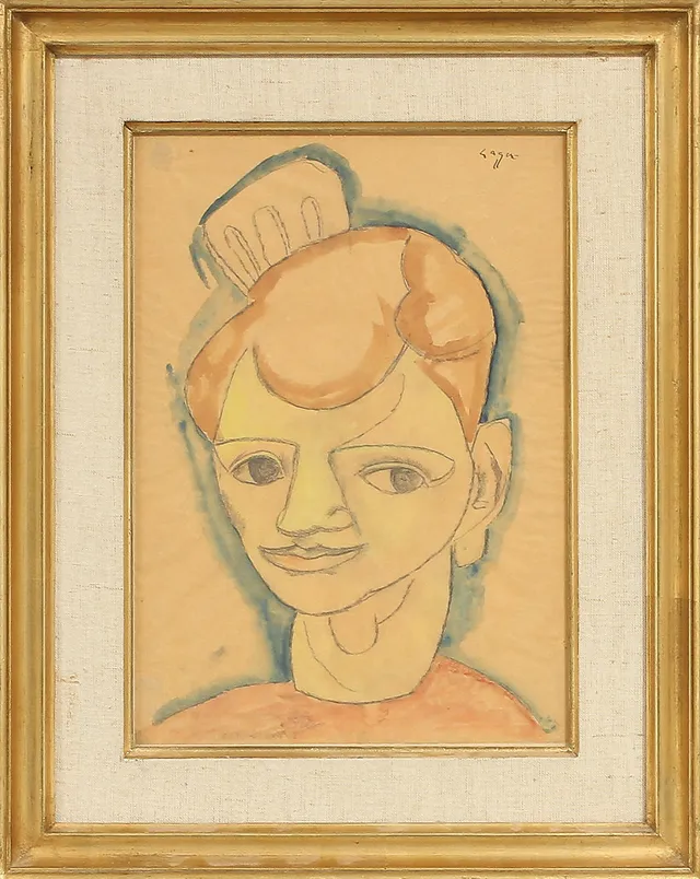 CELSO LAGAR. "Porträtt", akvarell, sign.