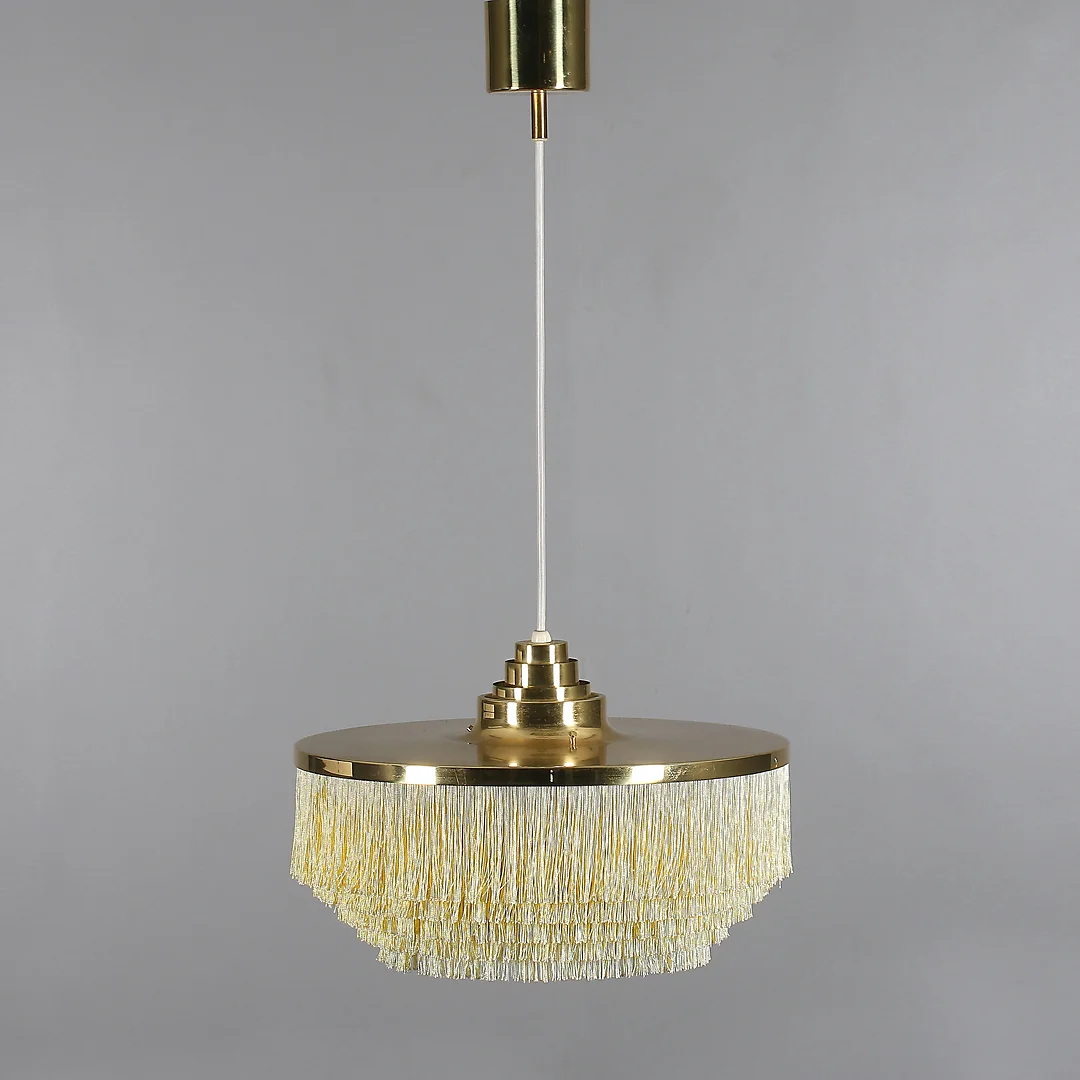 HANS AGNE JAKOBSSON. Taklampa, mässing, textil, Markaryd, 1960-tal. — Ceiling lights — Stadsauktion Sundsvall