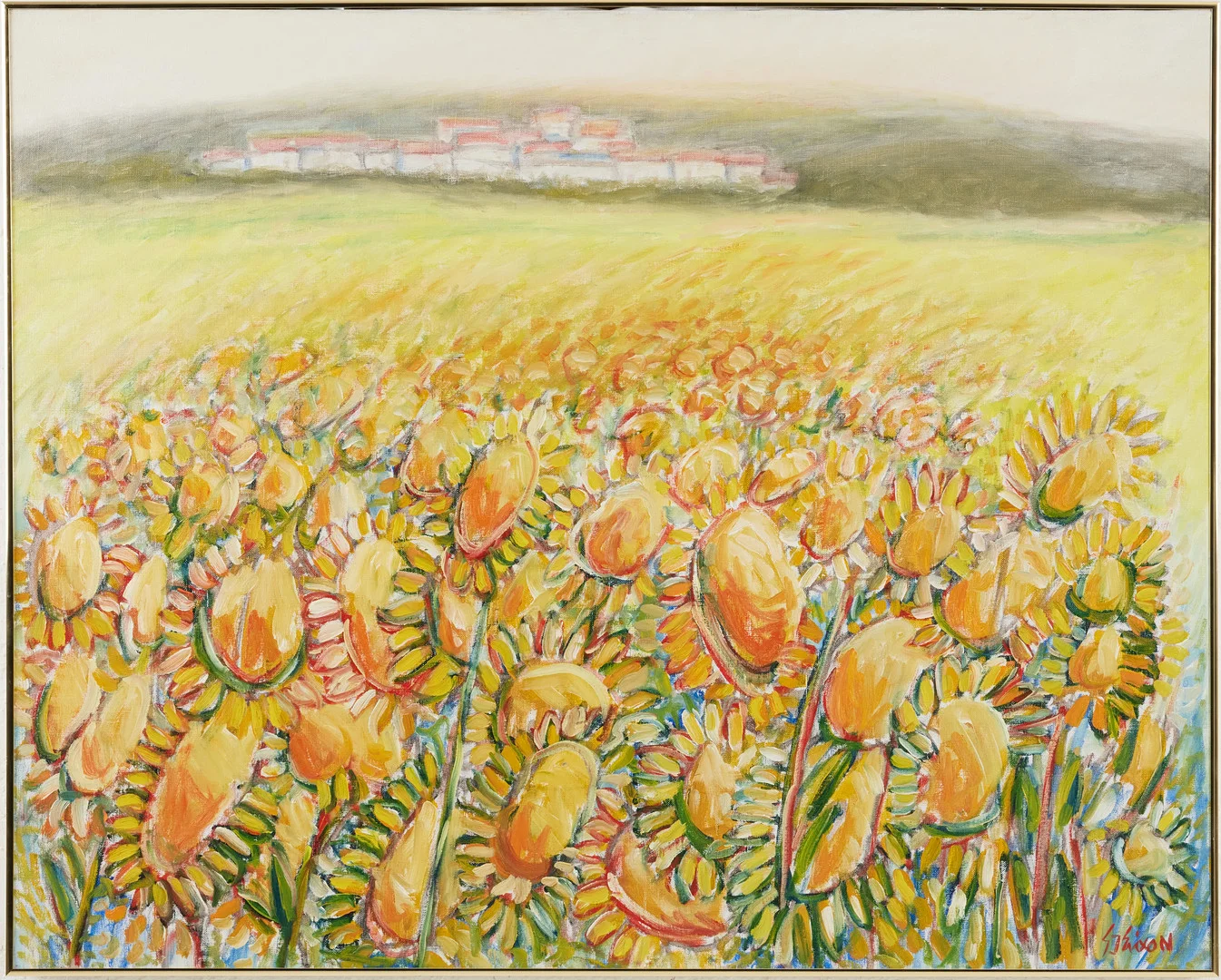 GUNNAR INGEMAR ERIXON. Landskapsbild med rosor, olja på duk, signerad, daterad 1987 a tergo. — Paintings — Stockholms Auktionsverk Magasin 5