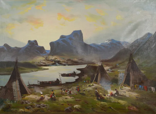 VILHELM ENGSTRÖM. Sameläger, olja på duk, signerad.