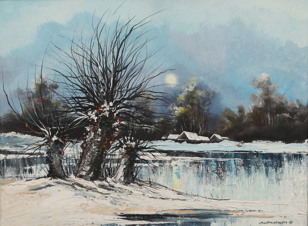 JANUSZ CETNAROWSKI. Olja på duk, vinterlandskap, signerad och daterad 83. — Paintings — Ekenbergs Auktioner