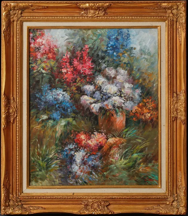 WALTER ADAMS. Olja på duk, Sommarblomster, signerad.