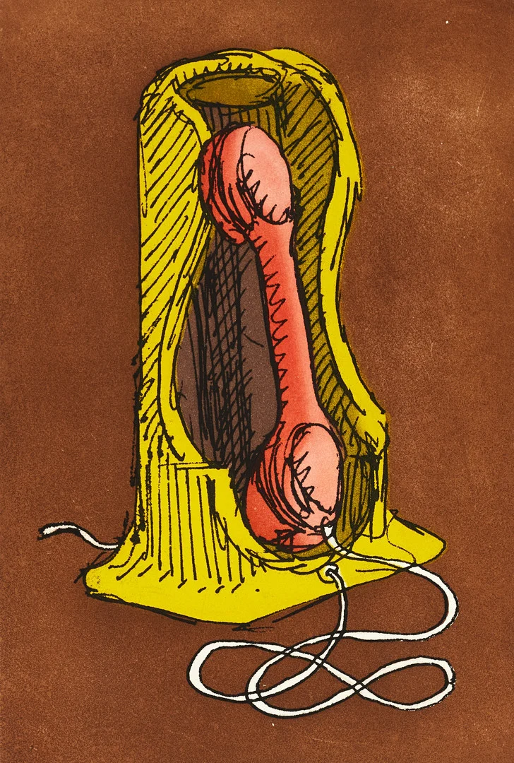 MAN RAY (USA, 1890-1976): Telephone, signerad och numrerad 29/100, färgetsning. — Engravings & Prints — Crafoord Auktioner Stockholm