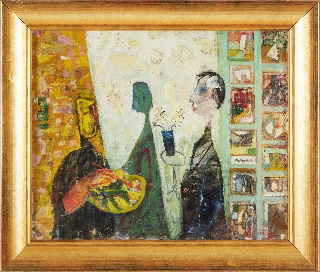 BIRGER BIRGER-ERICSON. "Målaren och hans modell", olja på pannå, signerad Birger. — Paintings — Stockholms Auktionsverk Magasin 5