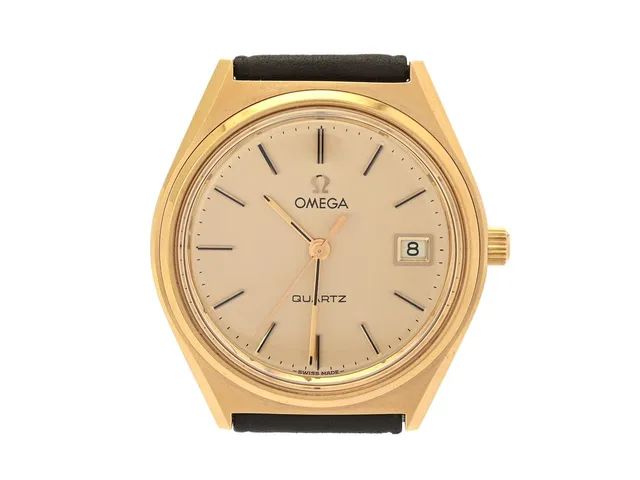 OMEGA, herrur, 35 mm, Cal 1370, Serie nr. 42716787, Ref nr. MD 196.0122, Boett nr. 196.0122 (LL), doublé (20 micron), quartz, plexiglas, datum, läderband, originalspänne, ca 1979, box.
