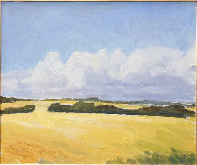 KNUT MÅSÖ. "Sädesfält, Halland", olja på duk, signerad.