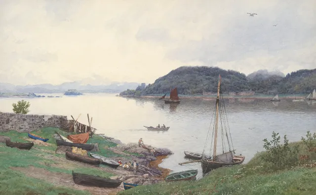 Gude, Hans Fredrik — "Havnen i Oban, Skotland" 1893