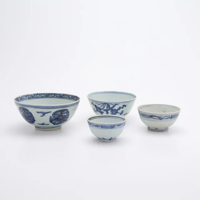 SKÅLAR, 4 ST, KINA, porslin med koboltblått måleri. sen ming-period (1368-1644).