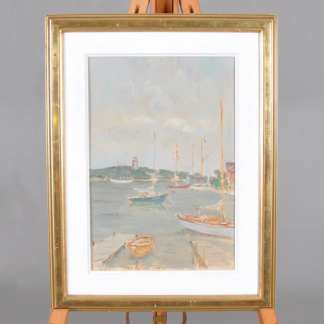 EINAR PALME. olja på duk uppfodrad på pannå,"Sandhamn". — Paintings — Laholms Auktionskammare