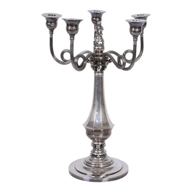 JOHAN ROHDE. Georg Jensen. Femarmet kandelaber af sterlingsølv, dessin 374, 1933-1944.