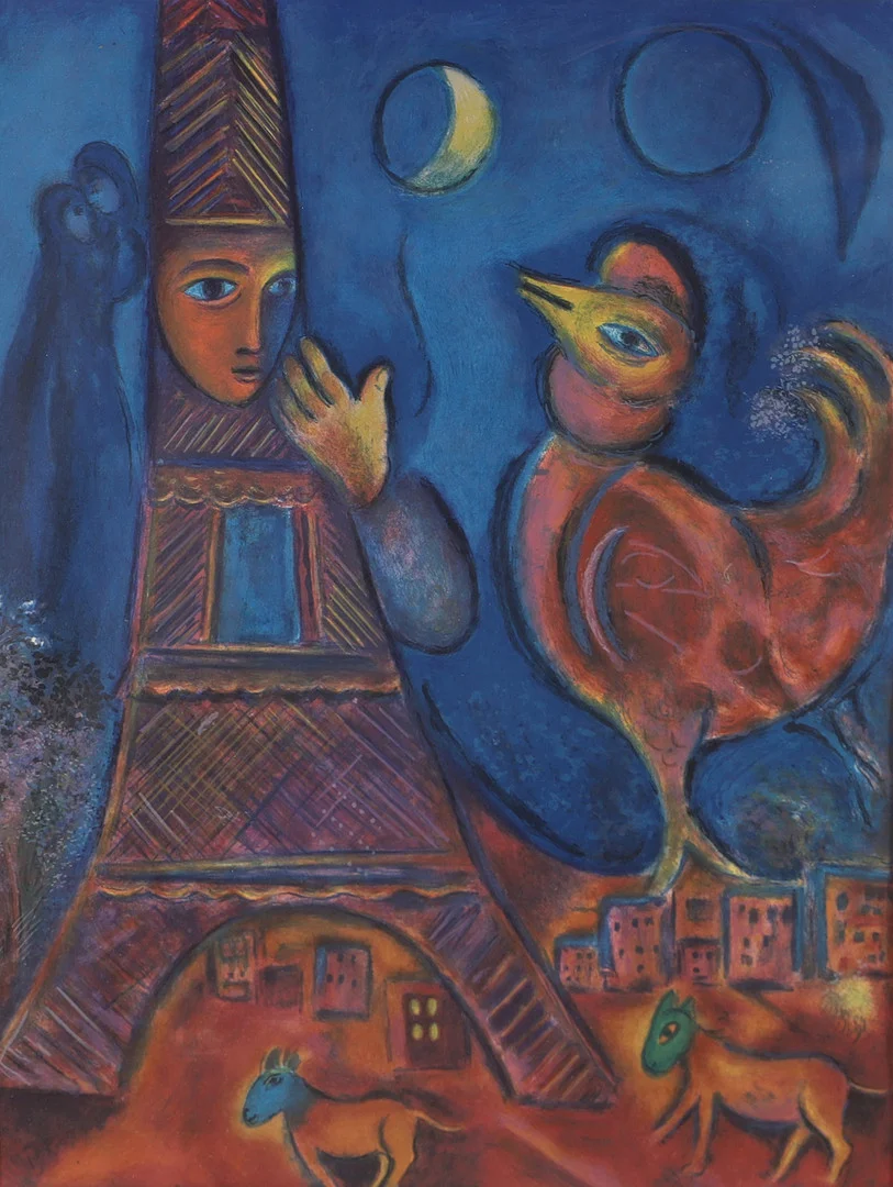 MARC CHAGALL. Parismotiv, litografiskt tryck, osignerad. — Engravings & Prints — Helsingborgs Auktionskammare