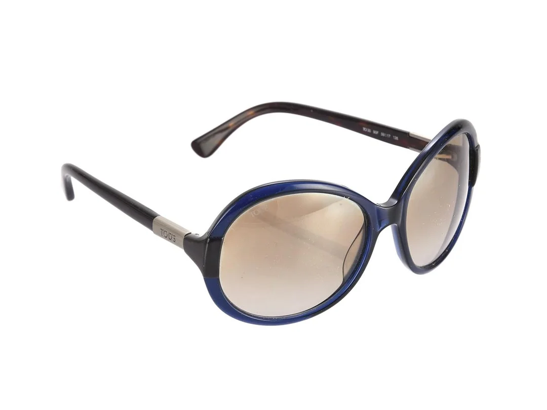 SOLGLASÖGON, TOD´S, 30, 90F, 59 17, 135, blåa bågar, bruna skalmar, bruna glas, etui, ytterkartong. — Accessoarer/Solglasögon — Kaplans
