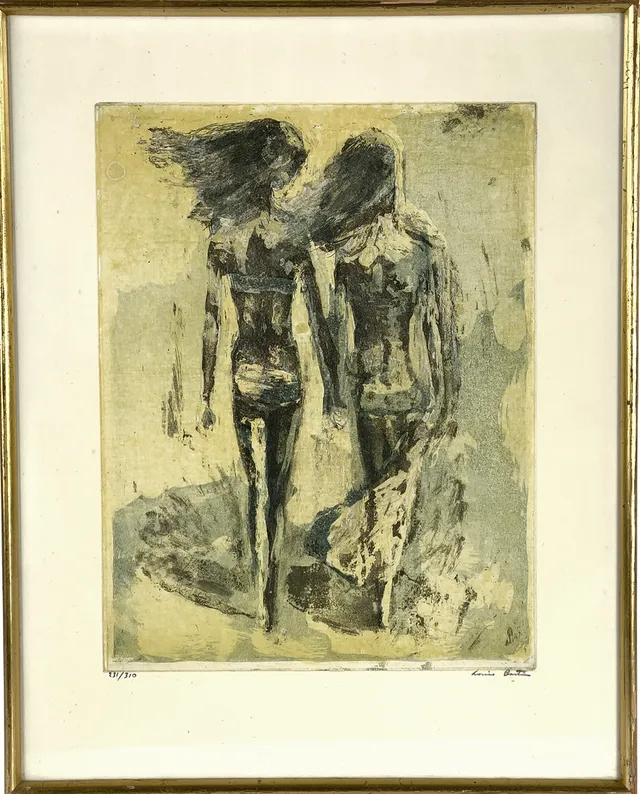 LOUIS BASTIN. Färglitografi, figurkomposition, signerad & numrerad 231/310.