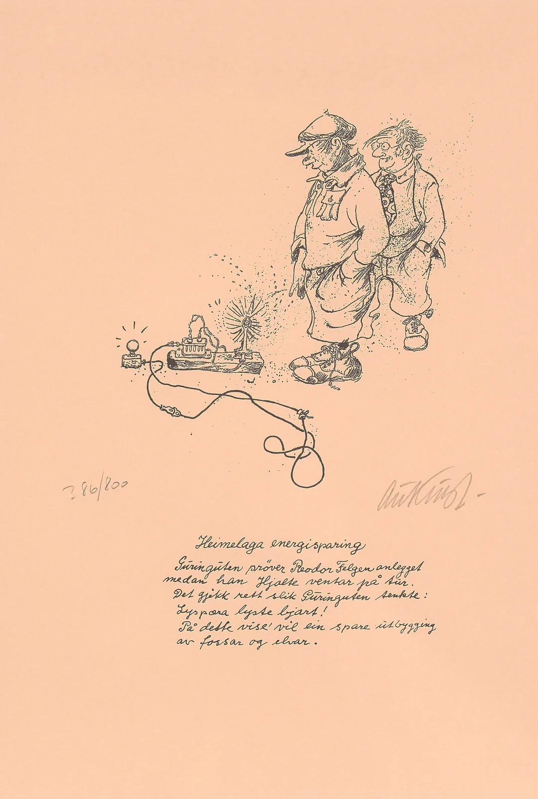 Aukrust, Kjell — "Heimelaga energisparing" — Kunst/Grafikk — Blomqvist