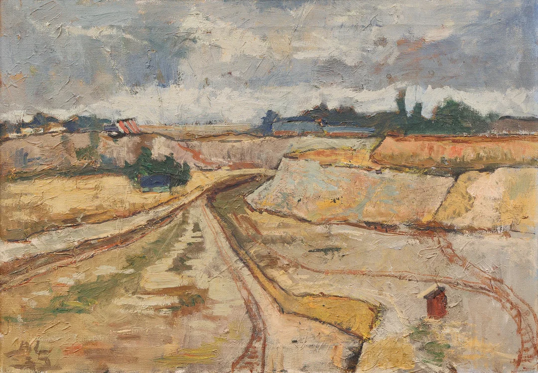BERTIL LANDELIUS. "Kalkbrott, Limhamn", olja på duk, signerad och daterad-32. — Paintings — Garpenhus Auktioner