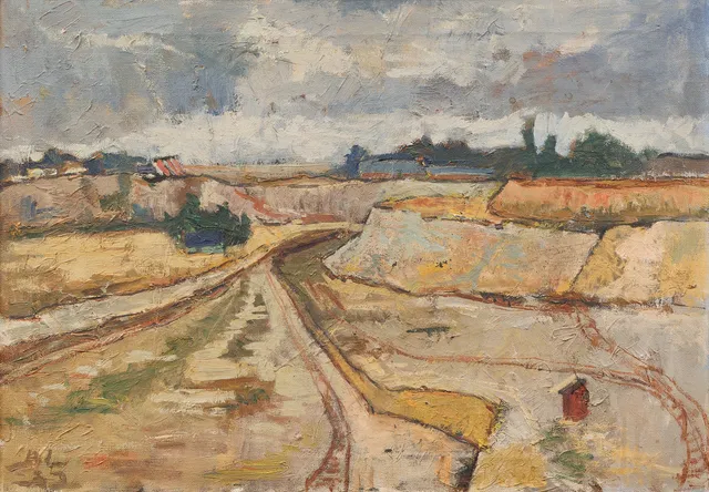 BERTIL LANDELIUS. "Kalkbrott, Limhamn", olja på duk, signerad och daterad-32.