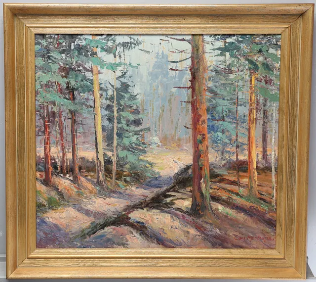 CARL MORTENSEN. (1861-1945), skogsmotiv, olja på duk, signerad.