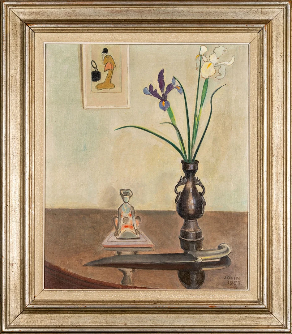 EINAR JOLIN. Olja på duk, Stilleben med geisha, Signerad, 1953. — Paintings — Norrlands Auktionsverk