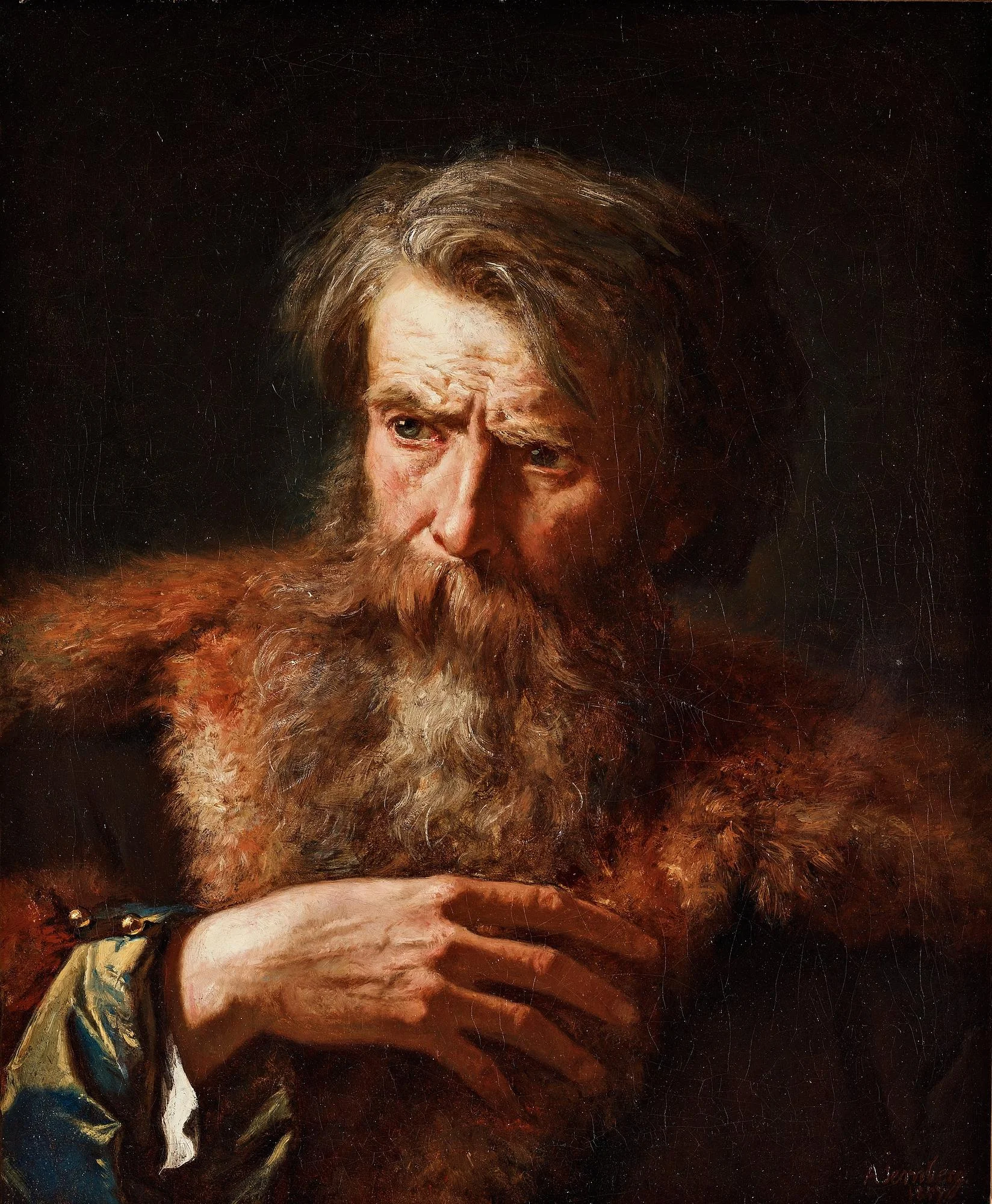 August Jernberg, Man med skägg och pälsbrämad rock, möjligen Hermann Arminius (BC 18/17 -21 AD). — Bukowskis