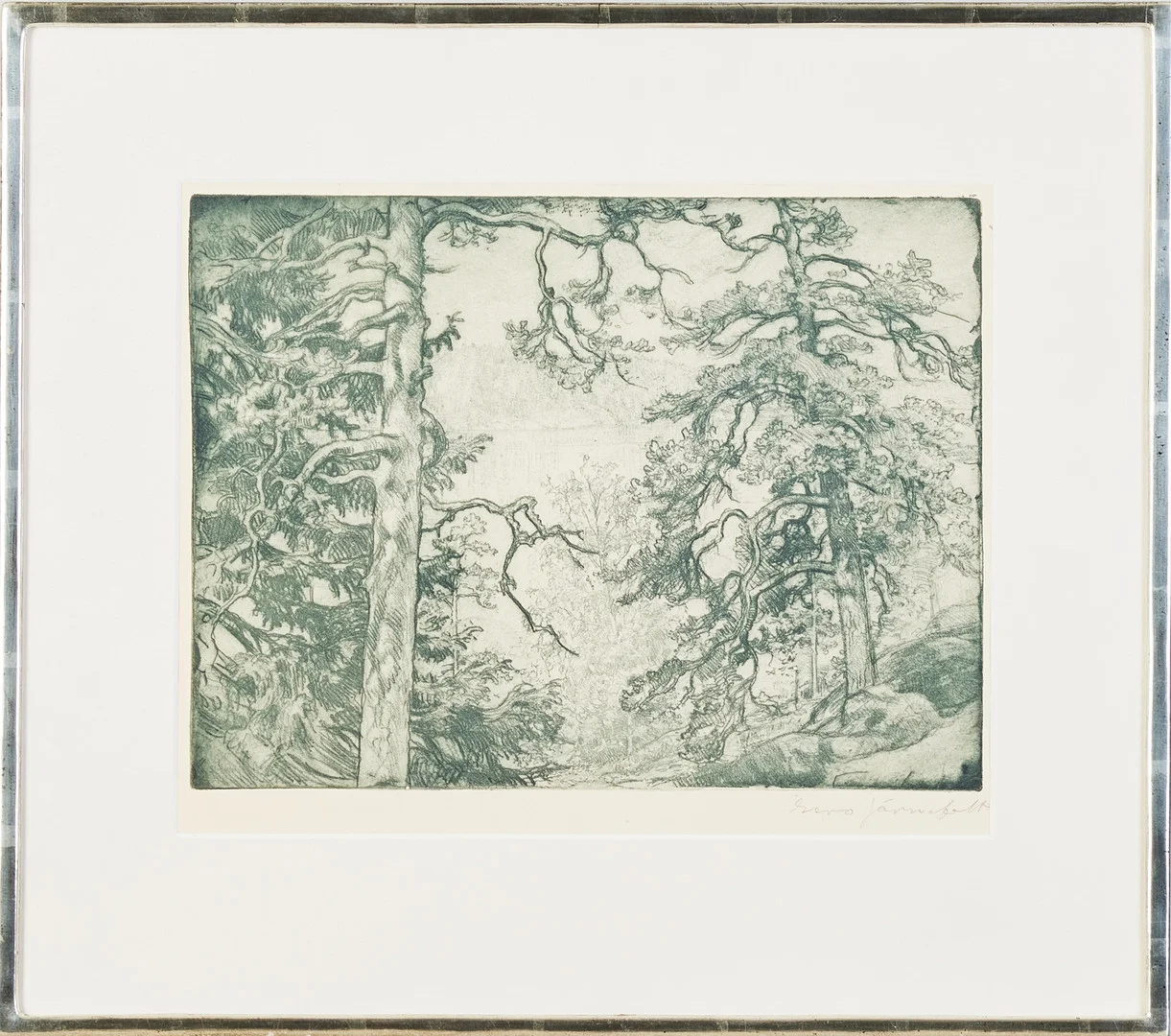 EERO JÄRNEFELT (FINLAND 1863-1937). Landskap med tallar, mjukgrundsetsning, signerad Eero Järnefelt. — Engravings & Prints — Stockholms Auktionsverk Magasin 5