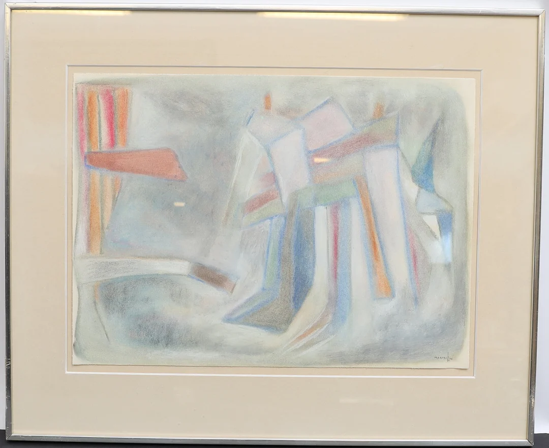 OIDENTIFIERAD KONSTNÄR. Komposition, pastell, signerad och daterad 76. — Paintings — Falun Auktionsbyrå