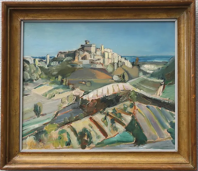 CARL ANDERSON. Cagnes vid Rivieran. Olja på pannå, signerad C.A. och daterad 21.