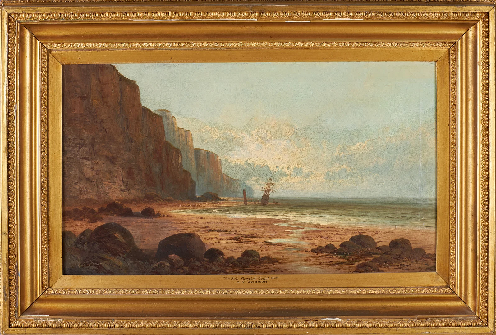 SIDNEY YATES JOHNSON (1890-1926). "The Cornish Coast", strandat skepp, olja på duk, signerad och daterad 1901. — Paintings — Stockholms Auktionsverk Sickla