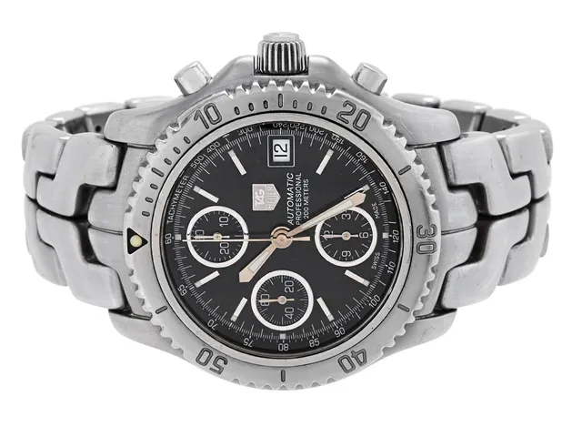 TAG HEUER, Link, Professional (200 Meters), "Tachymeter", Cal ETA 7750, Serie nr. AG8017, Ref nr. CT2111.BA0550, Boett nr. CT2111, kronograf, herrur, 41 mm, stål, automatisk, safirglas, datum, skadad urtavla, integrerad originallänk, viklås, Ref nr. BA0550-G-B2, längd 180 mm, ca 2000.