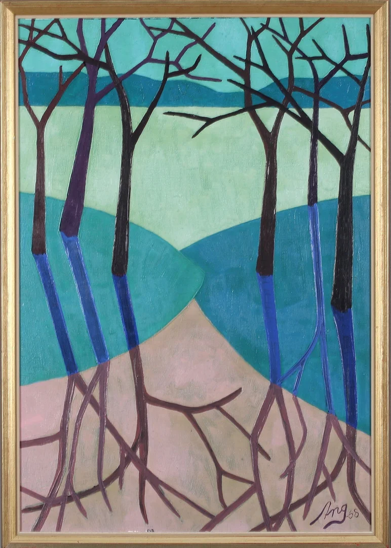 ARNE NORBERG. "Träd", olja på pannå, monogramsignerad, daterad -68. — Paintings — Stadsauktion Sundsvall