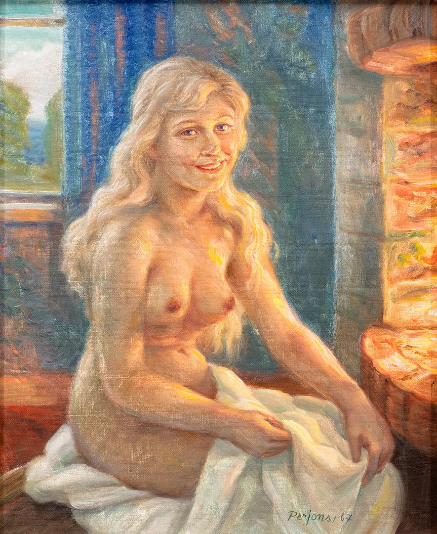 PER HILDING PERJONS. Porträtt, olja på duk, signerad, daterad -67. — Paintings — Auktionshuset Kolonn