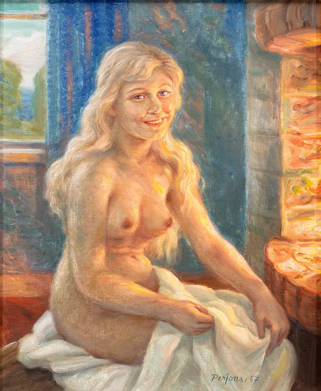 PER HILDING PERJONS. Porträtt, olja på duk, signerad, daterad -67.
